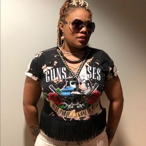 Guns and Roses Distressed Shirt w/ Leather Fringes